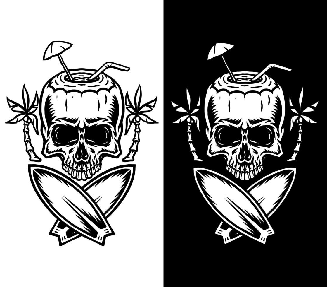 Skull summer beach t-shirt graphic design, isolated on dark and bright background vector