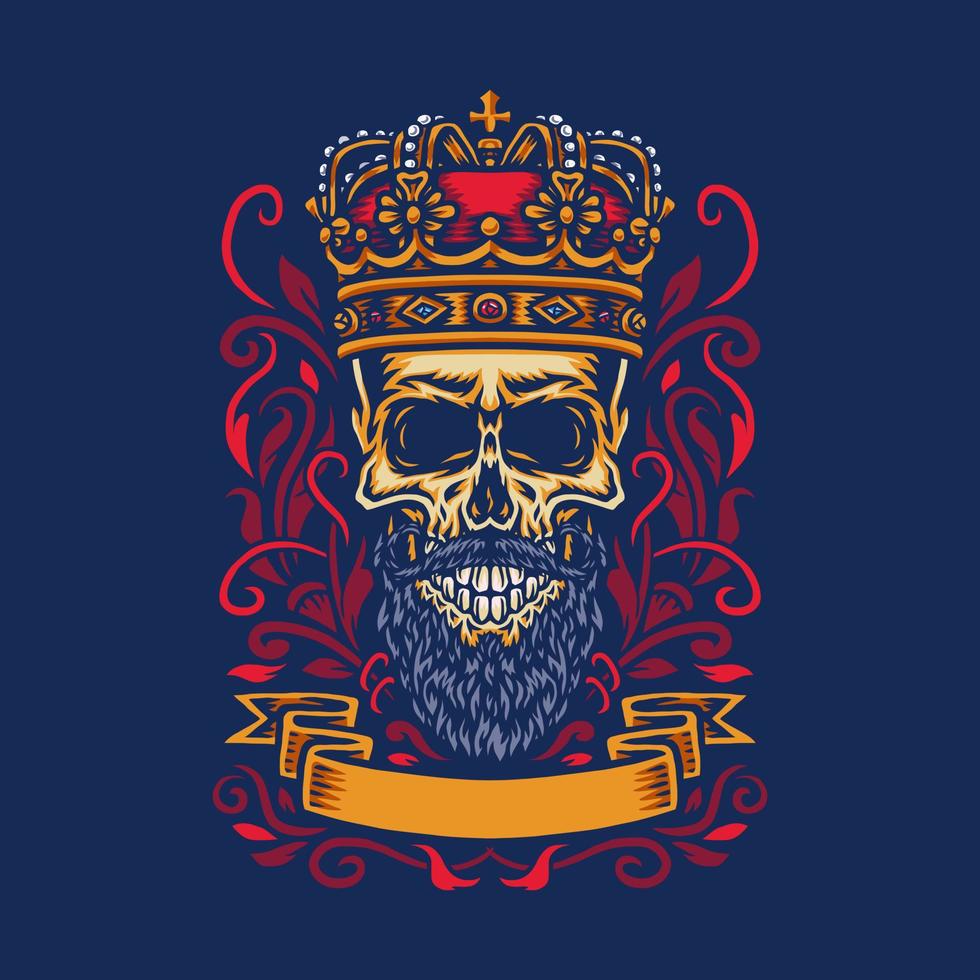 Skull with king crown, isolated on dark background vector