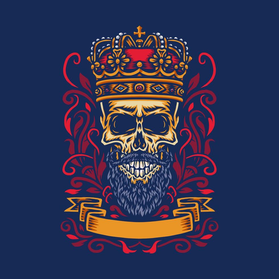 Skull with king crown, isolated on dark background vector