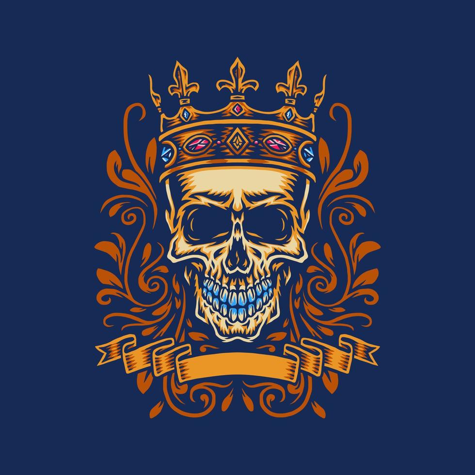 Skull with king crown, isolated on dark background vector