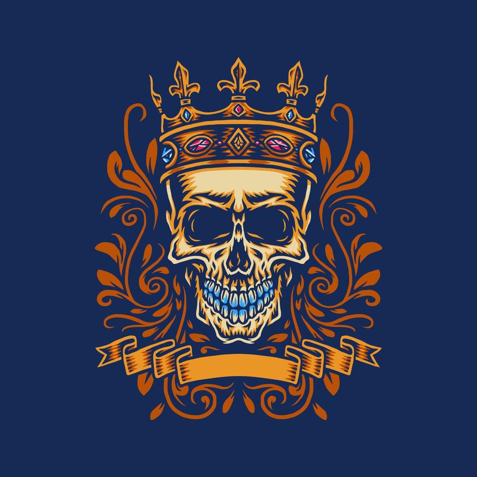 Skull with king crown, isolated on dark background vector