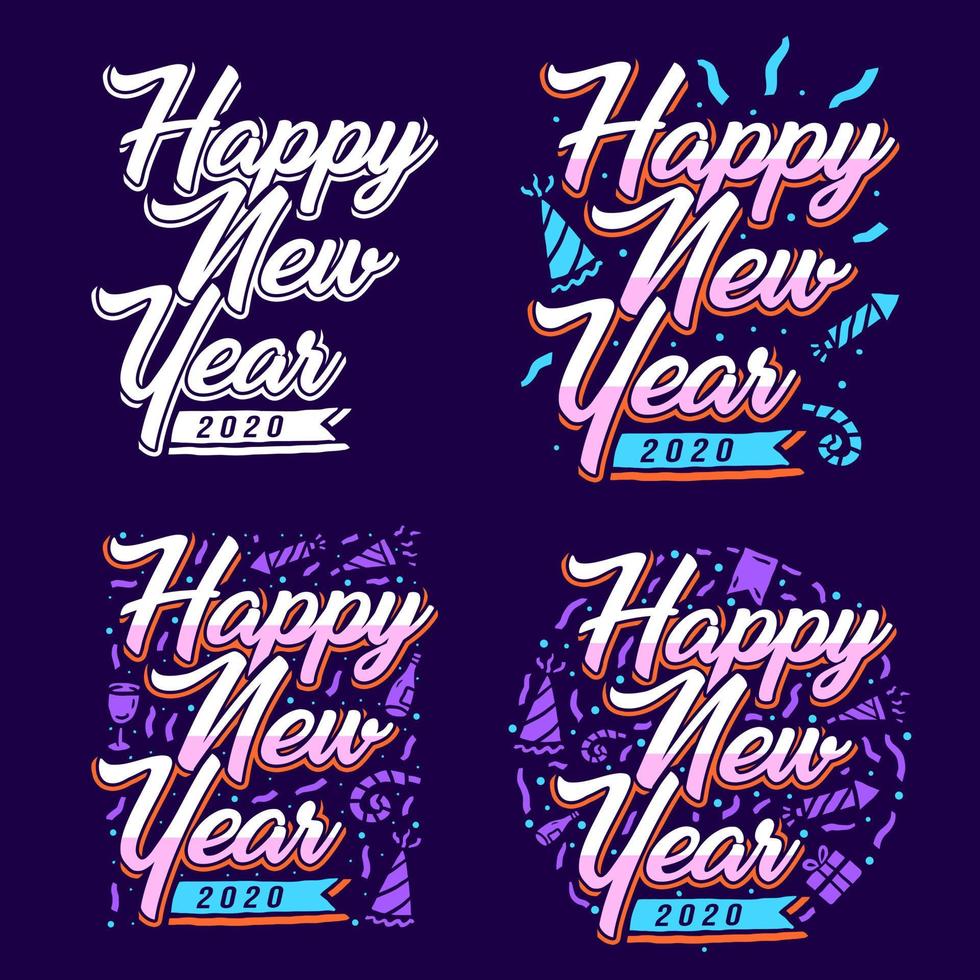 Happy new year lettering with pattern, vector art