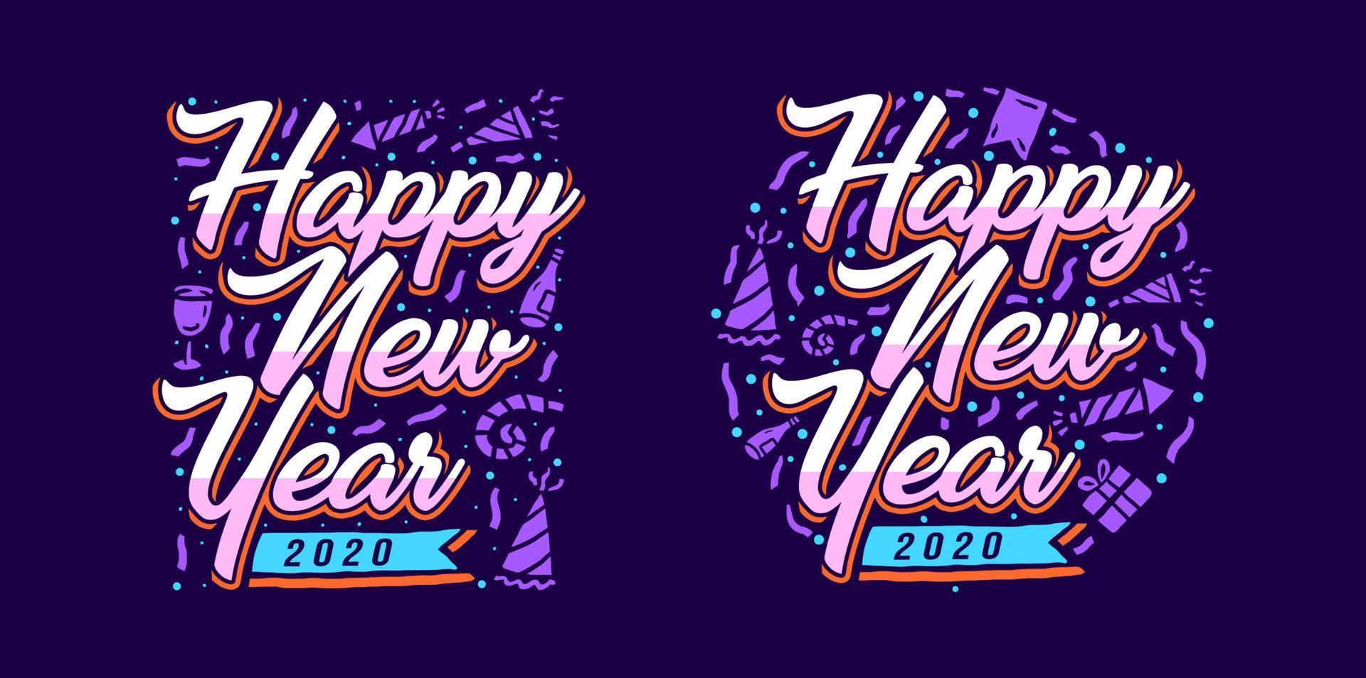 Happy new year lettering with pattern, vector art