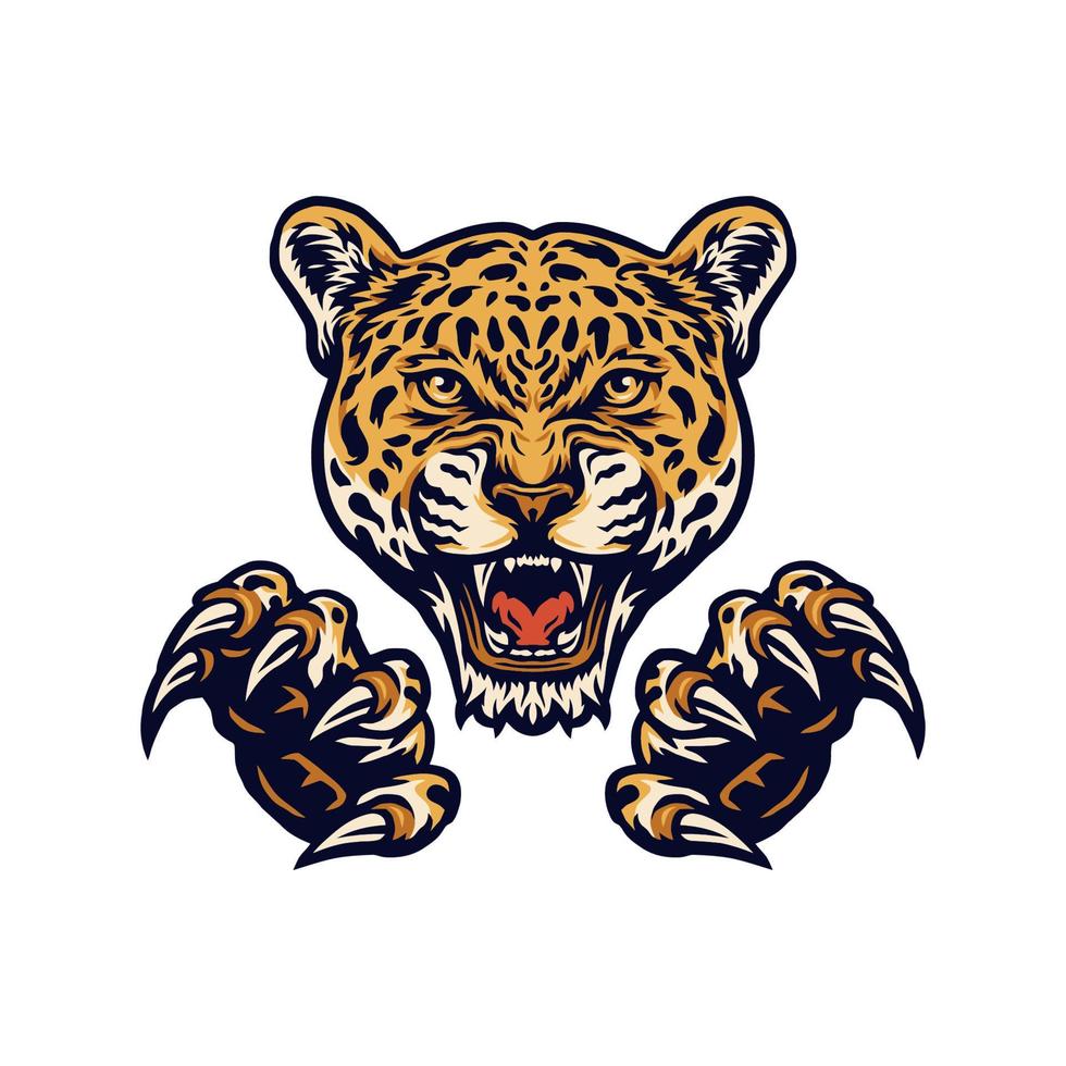 Jaguars and claws illustrations using a hand drawing style continued with digital coloring, this is a combination of hand drawing style and digital color vector