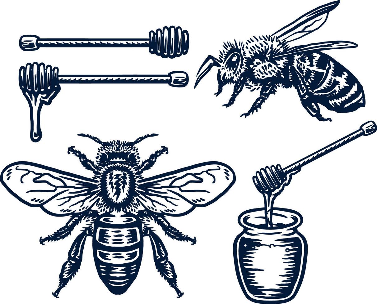 estilo de dibujo a mano con un objeto de abeja de miel usa colores simples vector