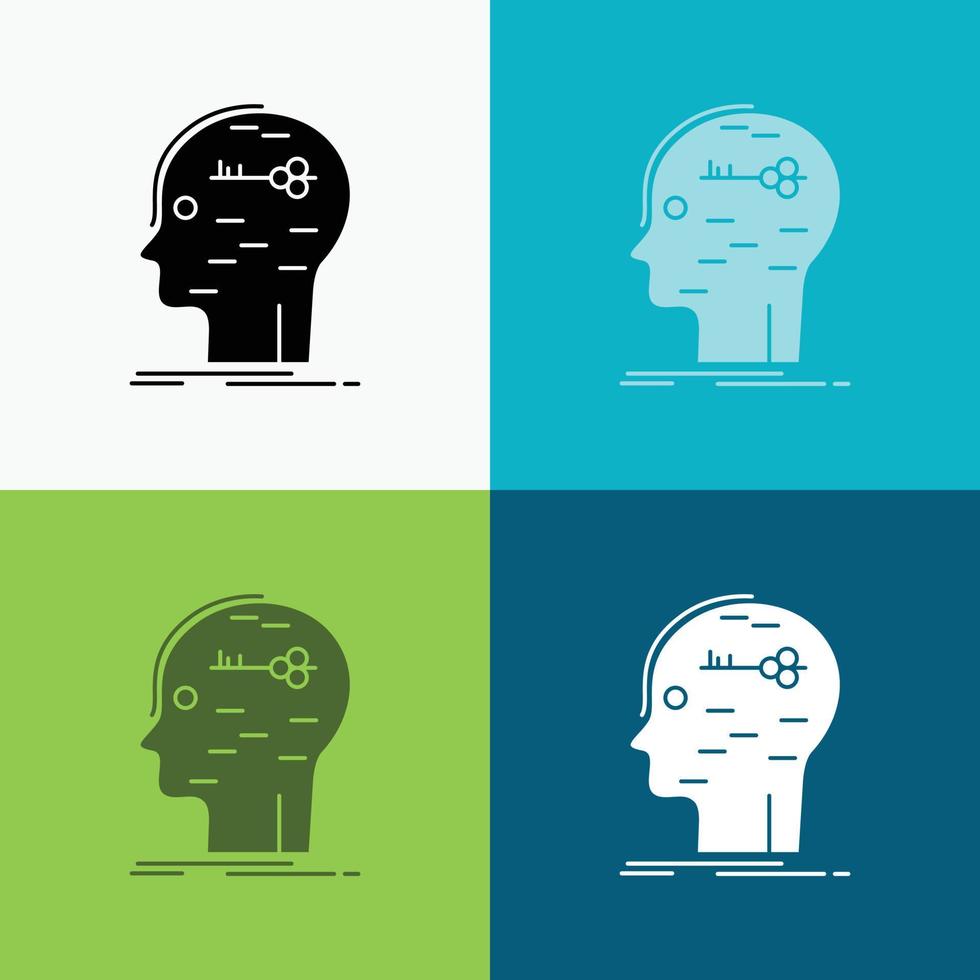 cerebro. cortar a tajos. hackear. llave. icono de la mente sobre varios antecedentes. diseño de estilo de glifo. diseñado para web y aplicación. eps 10 ilustración vectorial vector