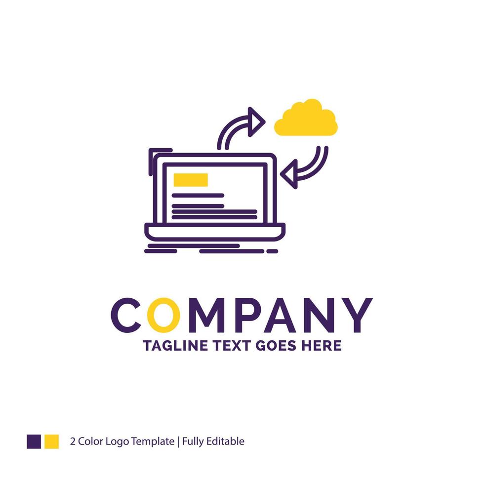 diseño del logotipo del nombre de la empresa para sincronización. Procesando. datos. tablero. flechas diseño de marca púrpura y amarillo con lugar para eslogan. plantilla de logotipo creativo para pequeñas y grandes empresas. vector