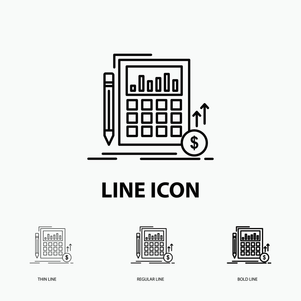 Calculation. data. financial. investment. market Icon in Thin. Regular and Bold Line Style. Vector illustration