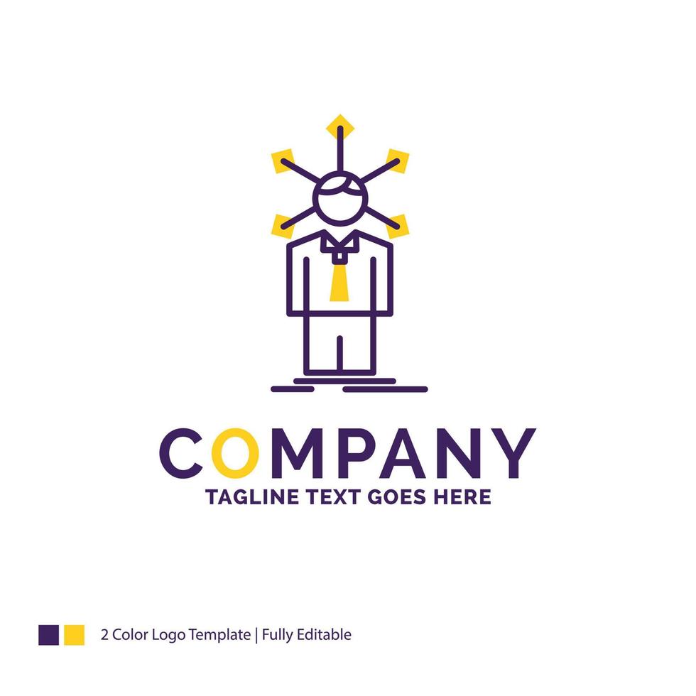 Company Name Logo Design For development. human. network. personality. self. Purple and yellow Brand Name Design with place for Tagline. Creative Logo template for Small and Large Business. vector