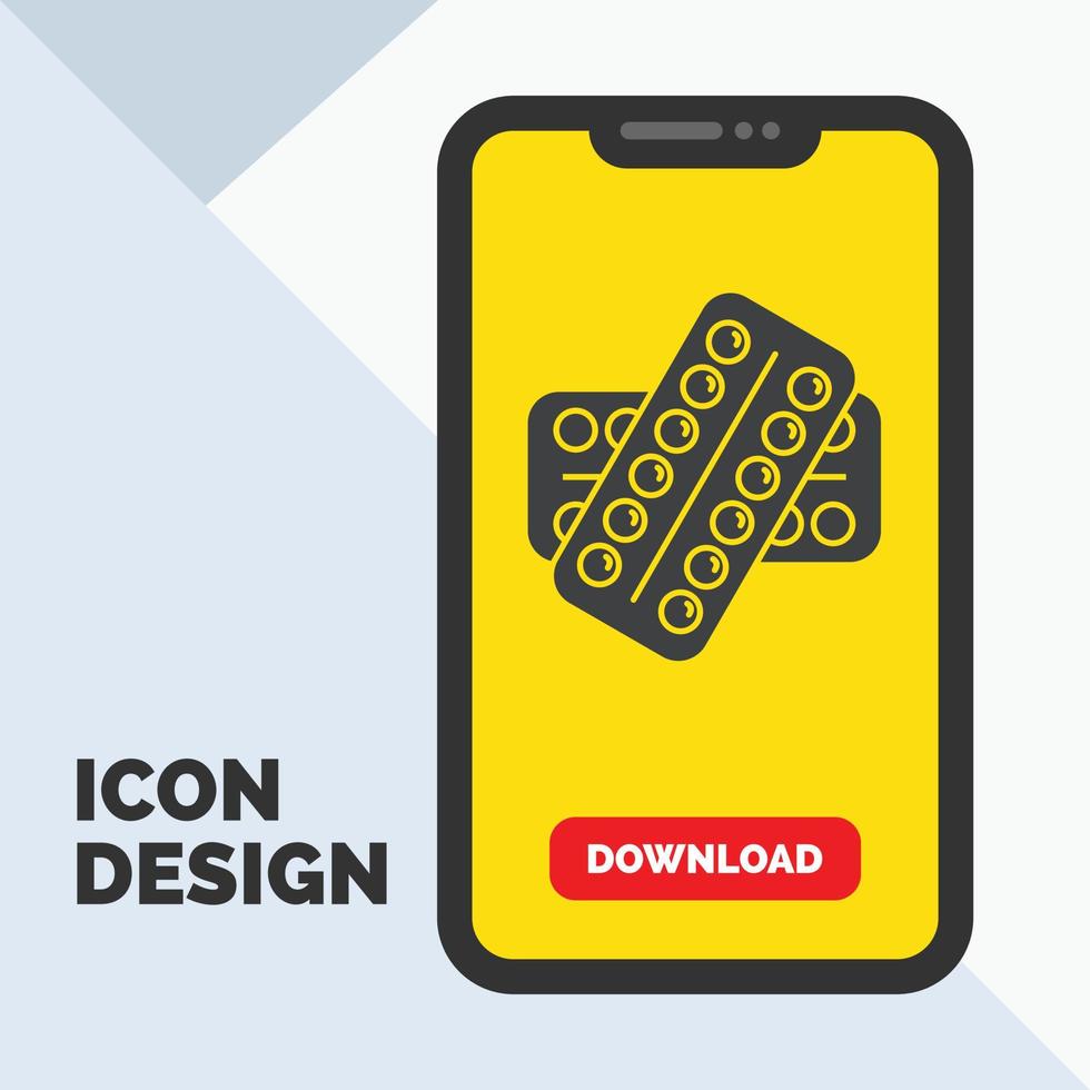 medicine. Pill. drugs. tablet. patient Glyph Icon in Mobile for Download Page. Yellow Background vector