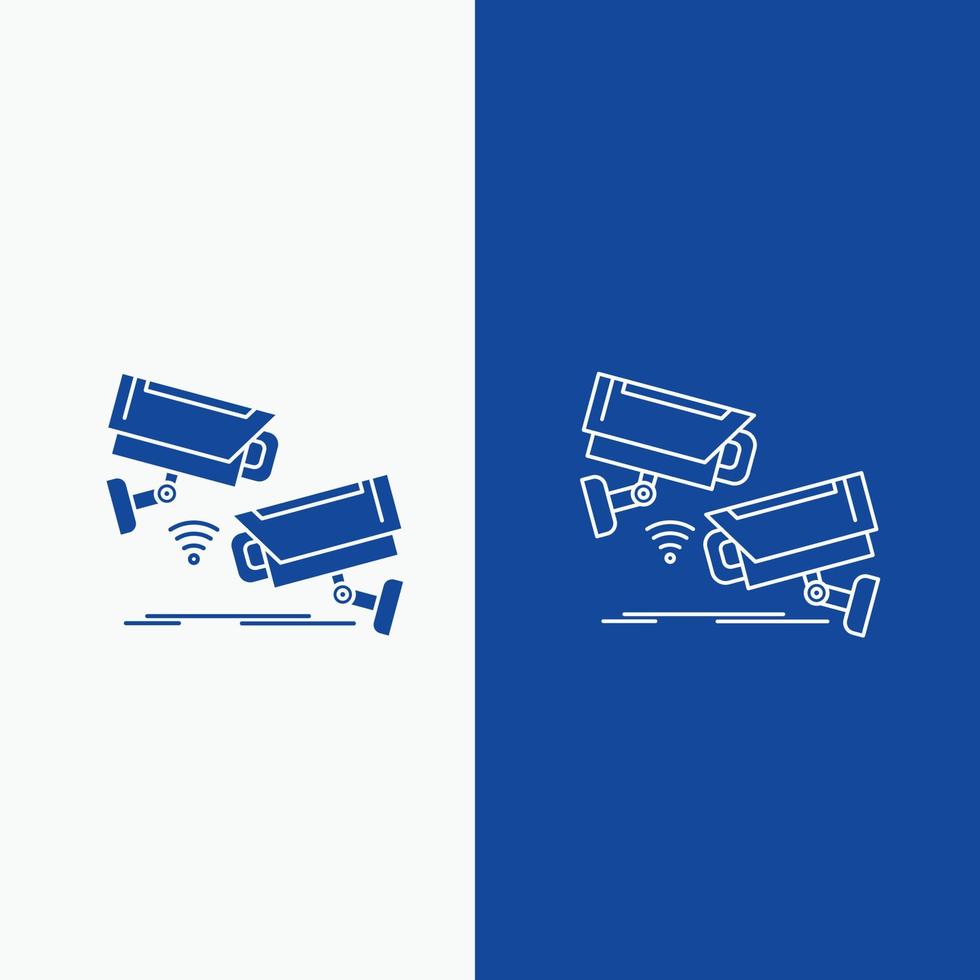 CCTV. Camera. Security. Surveillance. Technology Line and Glyph web Button in Blue color Vertical Banner for UI and UX. website or mobile application vector