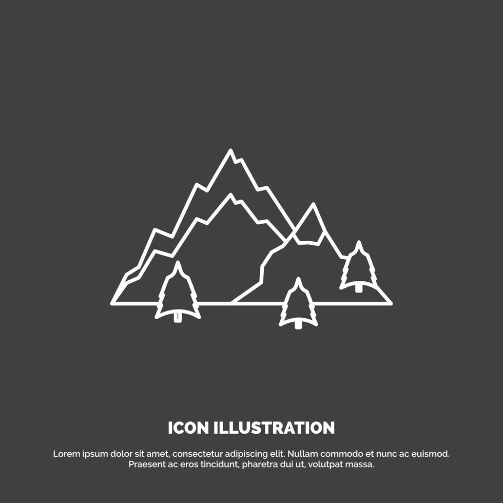 montaña. paisaje. Cerro. naturaleza. icono de árbol símbolo de vector de línea para ui y ux. sitio web o aplicación móvil