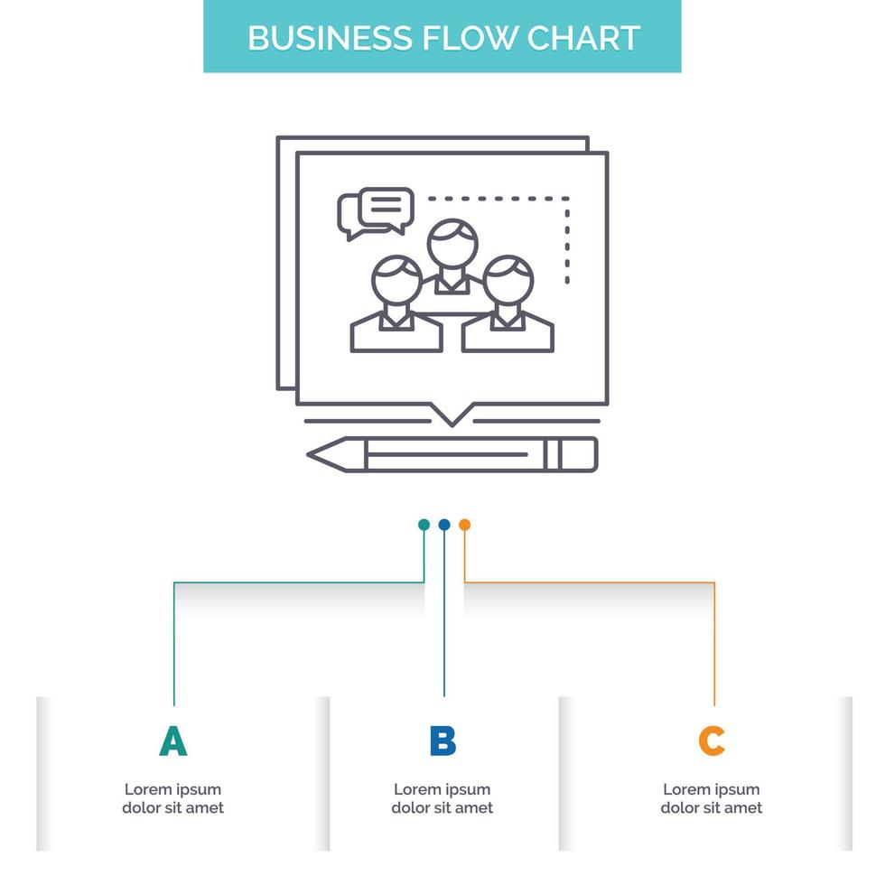Analysis. argument. business. convince. debate Business Flow Chart Design with 3 Steps. Line Icon For Presentation Background Template Place for text vector