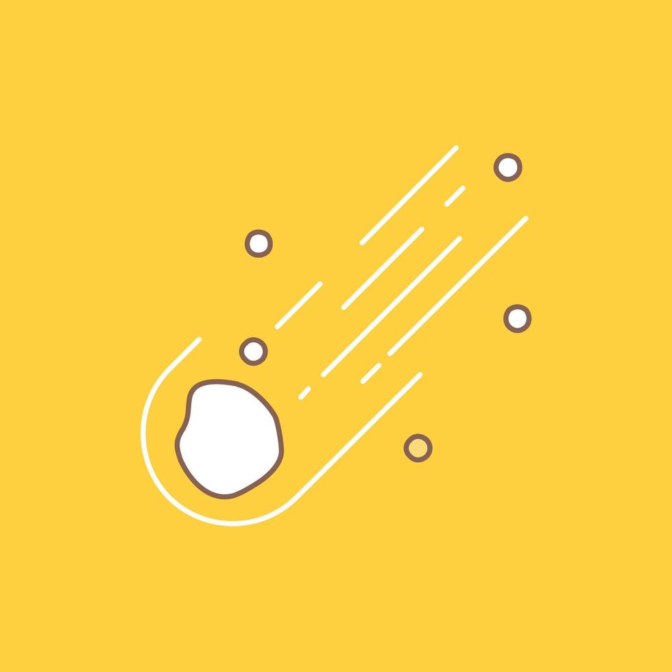 Asteroid. astronomy. meteor. space. comet Flat Line Filled Icon. Beautiful Logo button over yellow background for UI and UX. website or mobile application vector