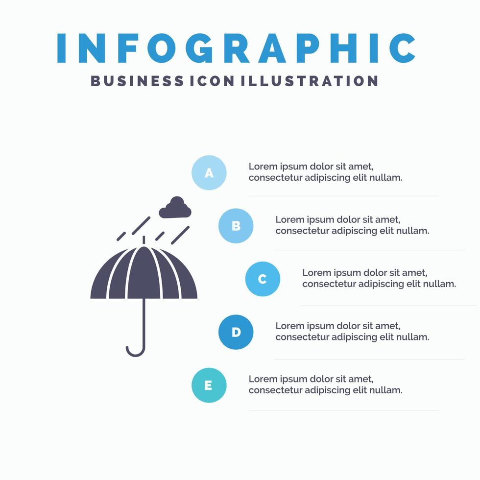 sombrilla. cámping. lluvia. la seguridad. plantilla de infografía meteorológica para sitio web y presentación. icono de glifo gris con ilustración de vector de estilo infográfico azul.