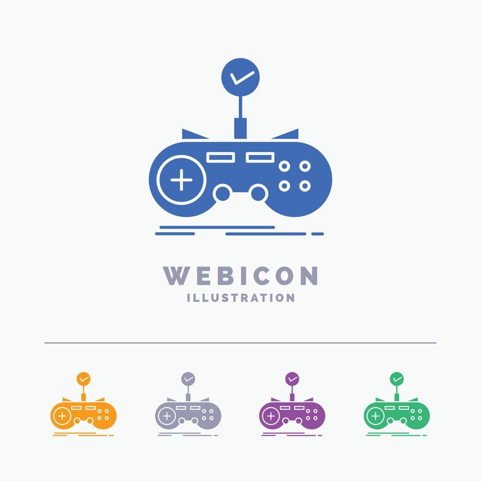 Check. controller. game. gamepad. gaming 5 Color Glyph Web Icon Template isolated on white. Vector illustration