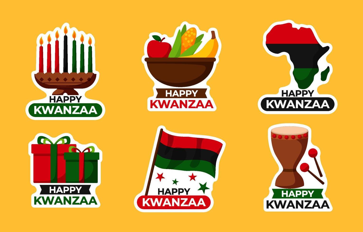 colección de pegatinas feliz kwanzaa vector