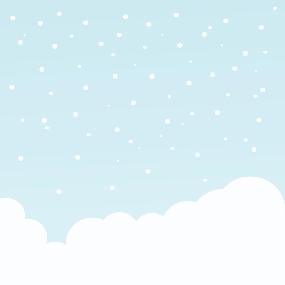 Blue sky background filled with white clouds with flying snowflakes. Soft and calm background. Suitable for children's or adults' background designs vector
