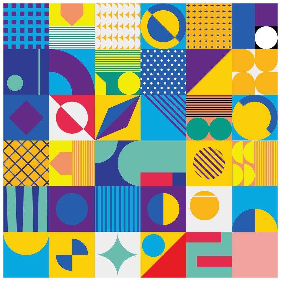 diseño de fondo de textura con patrón geométrico en colores brillantes. fondos de pantalla de geometría de cuadrados, círculos, triángulos, rectángulos y más. fondo de pantalla simple y plano único 12804531 Vector diseño de fondo de textura con patrón geométrico en colores brillantes. fondos de pantalla de geometría de cuadrados, círculos, triángulos, rectángulos y más. fondo de pantalla simple y plano único 12804531 Vector