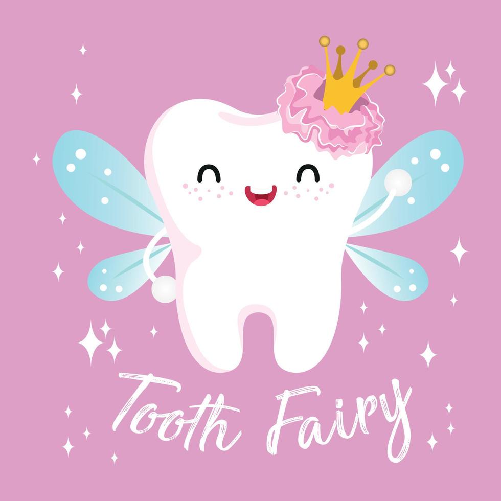 Cute girl fairy tooth vector cartoon illustration