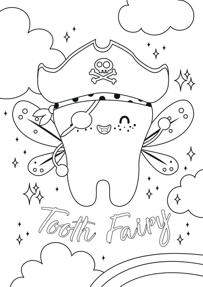 Coloring page with tooth fairy vector