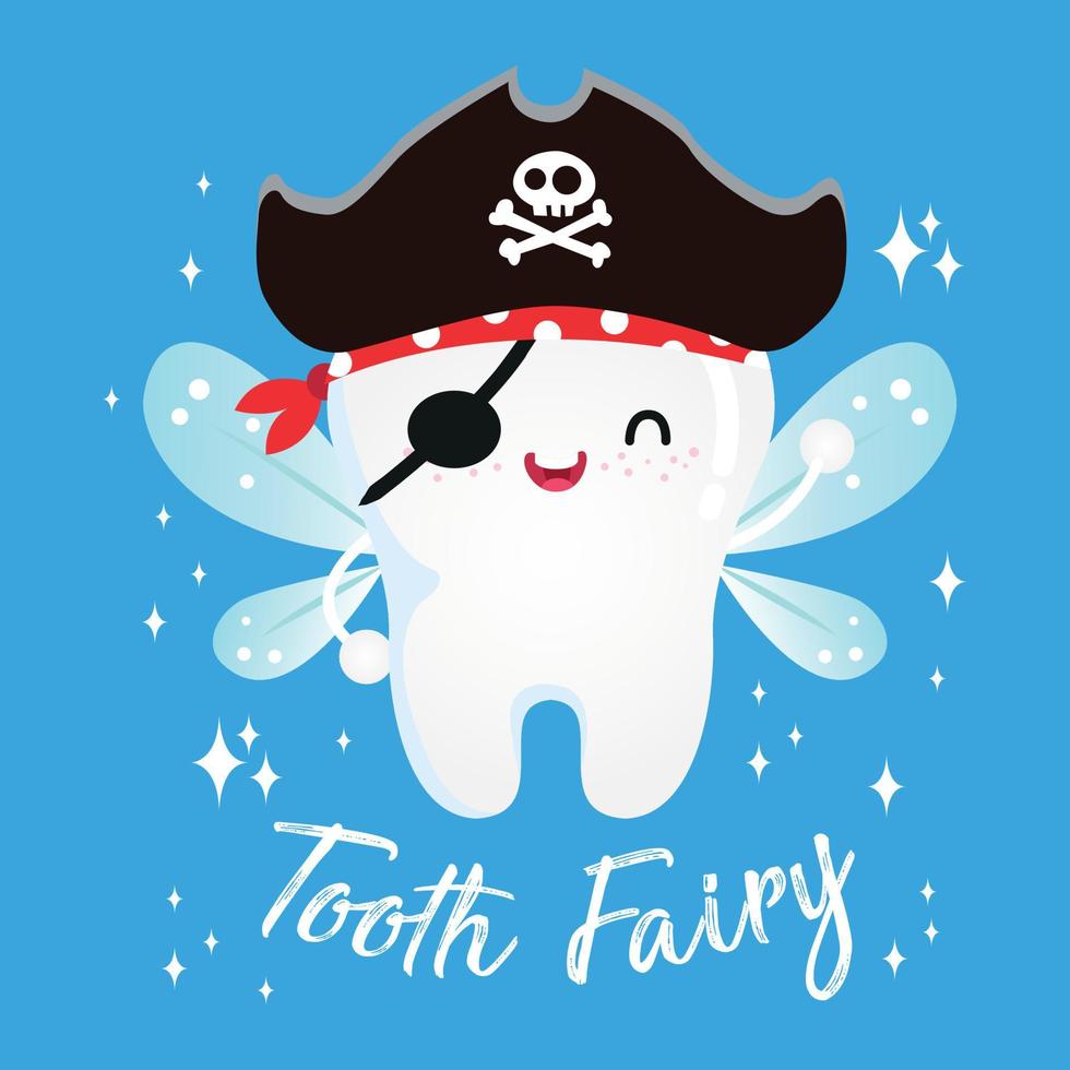 Cute pirate fairy tooth vector cartoon illustration