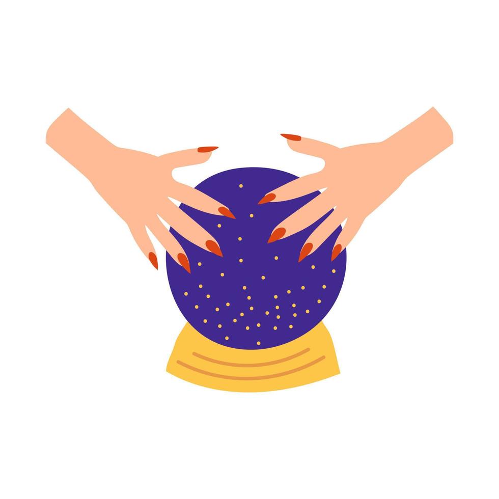 Hands over the fortune-telling ball. Halloween Collection. Flat vector illustration