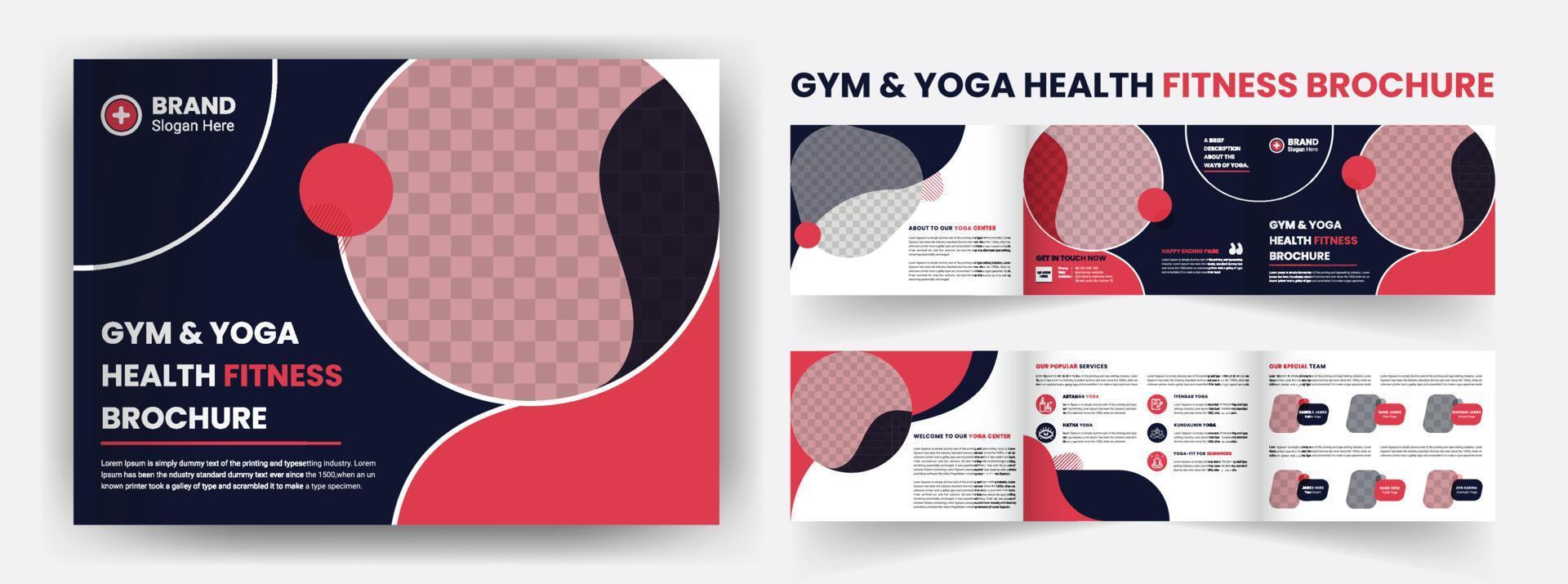 Gym fitness Landscape 6 Page tri fold yoga business company profile brochure design template vector