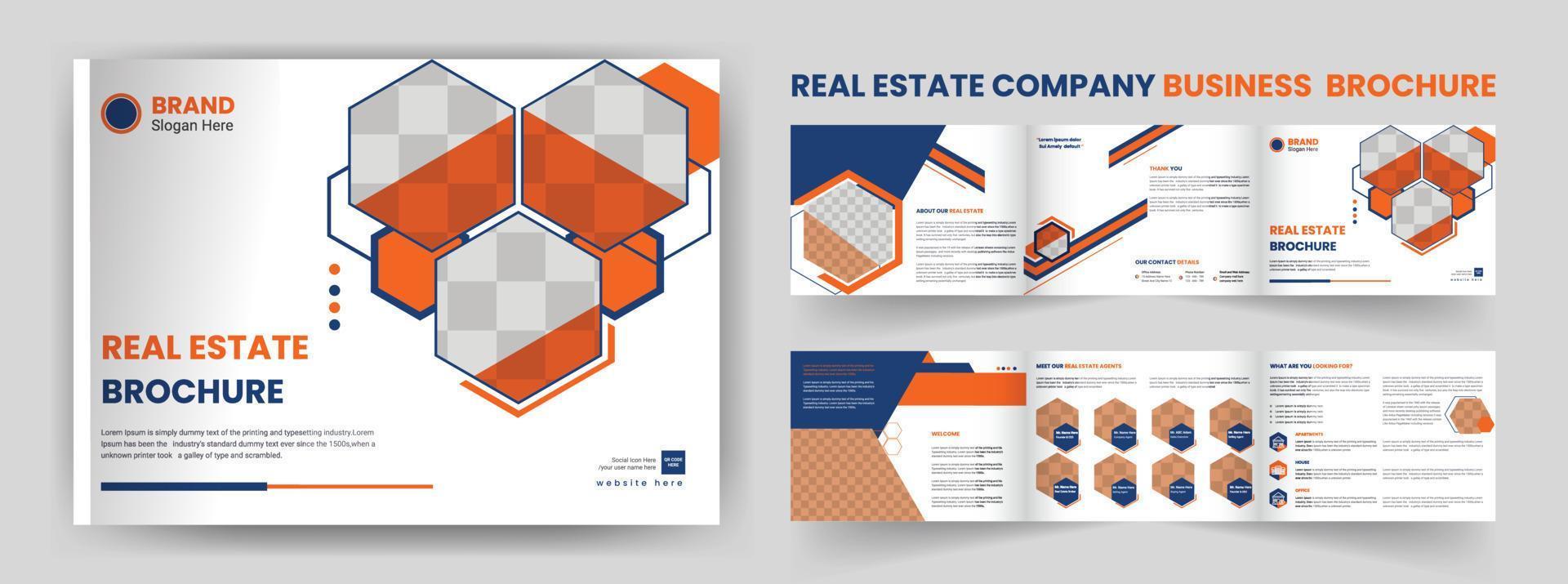 Real estate, construction, company landscape trifold home selling business brochure design template vector