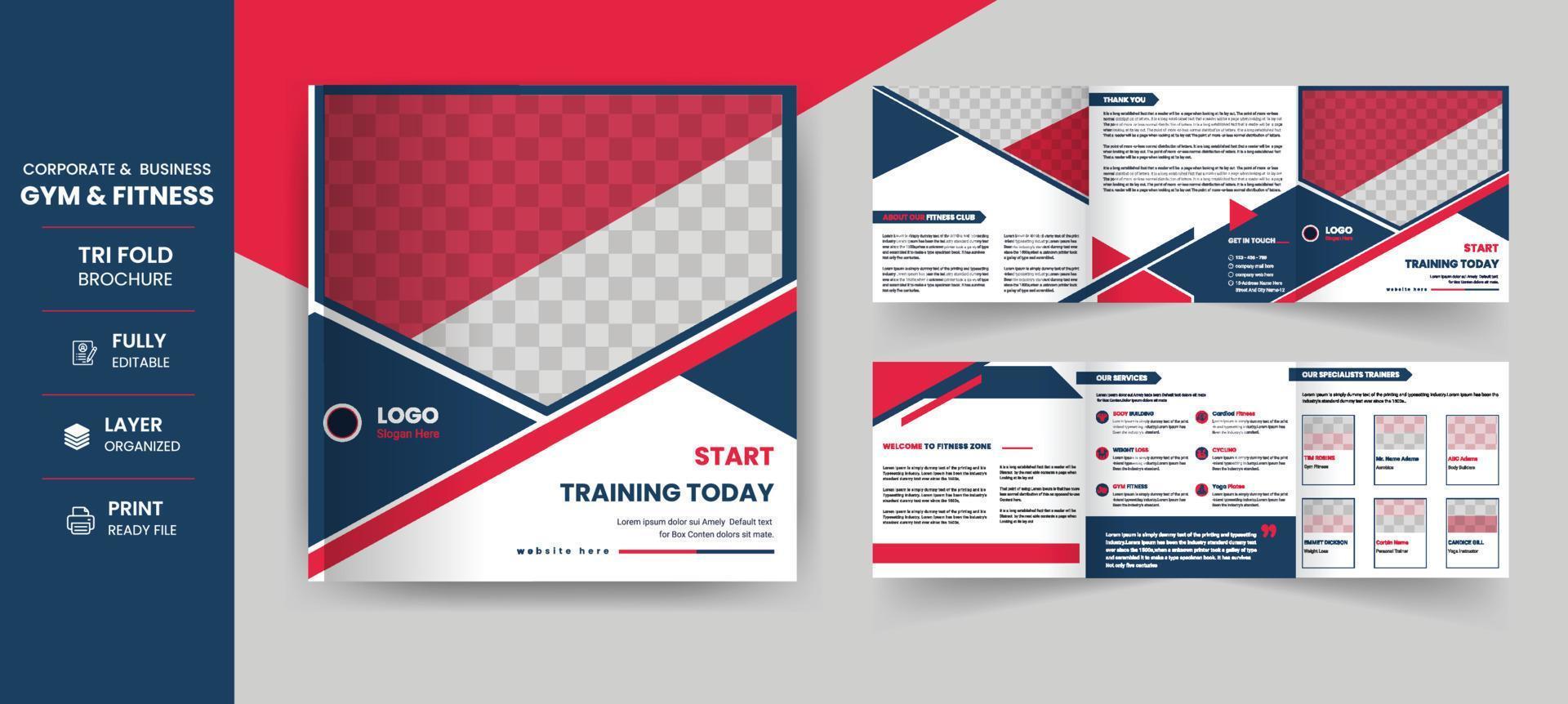 Gym fitness 6 Page square trifold corporate business company brochure design template vector