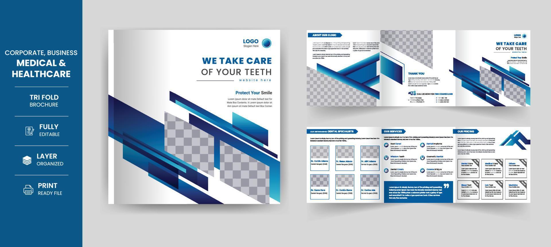 Medical, healthcare square trifold brochure Clinic Business Brochure template a4 design vector