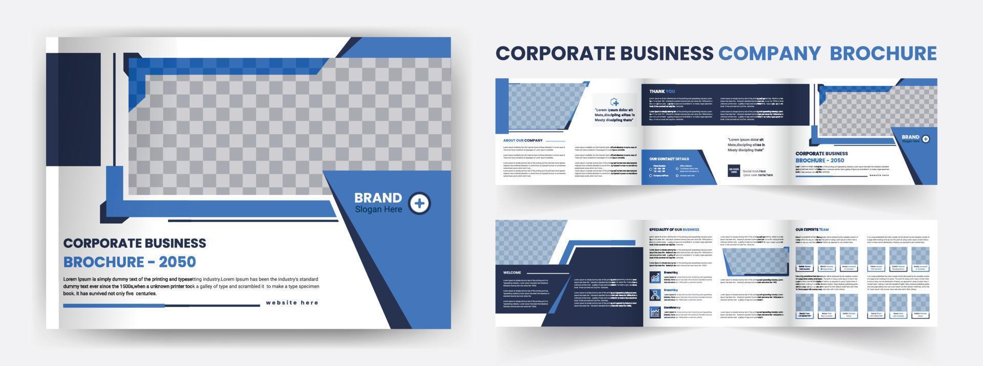 Corporate company profile landscape tri fold healthcare Business brochure design minimal and modern vector