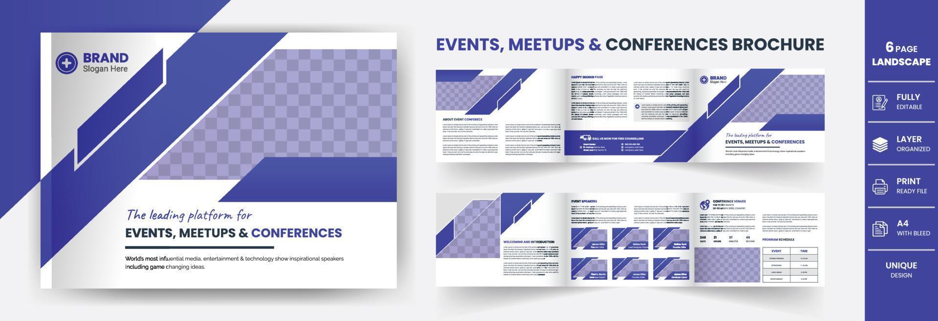 Conference landscape webinar trifold business 6 Page Brochure Cover background design. vector