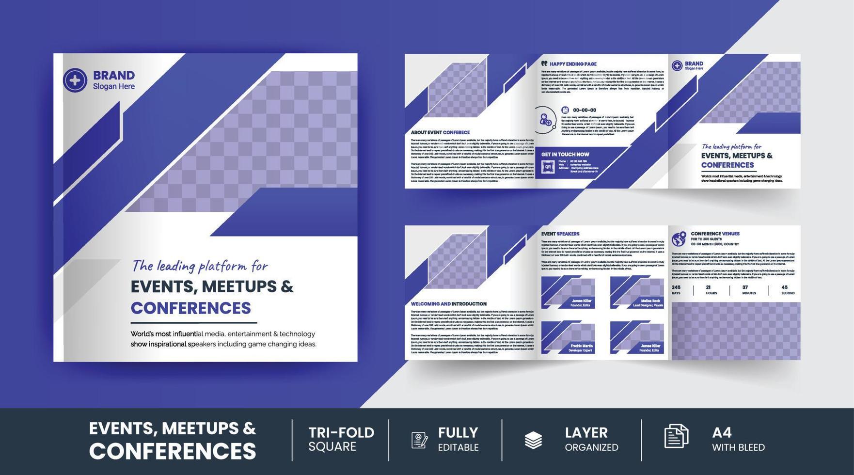 Conference square webinar trifold business 6 Page Brochure Cover background design. vector