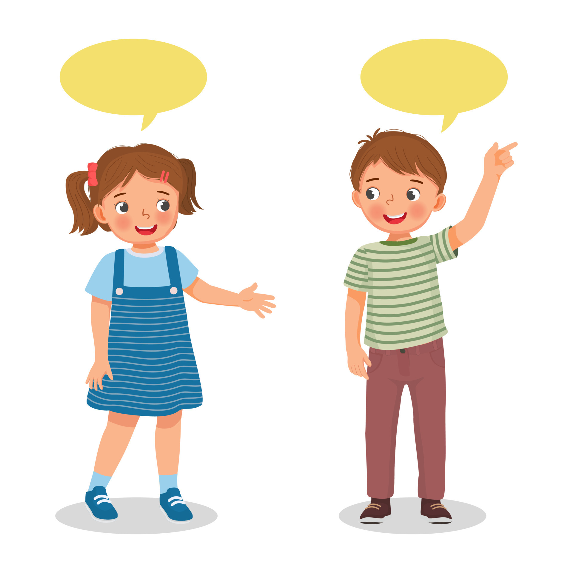 Happy Cute Kids Little Boy And Girl Talking Each Other With Speech Happy Cute Kids Little Boy And Girl Talking Each Other With Speech