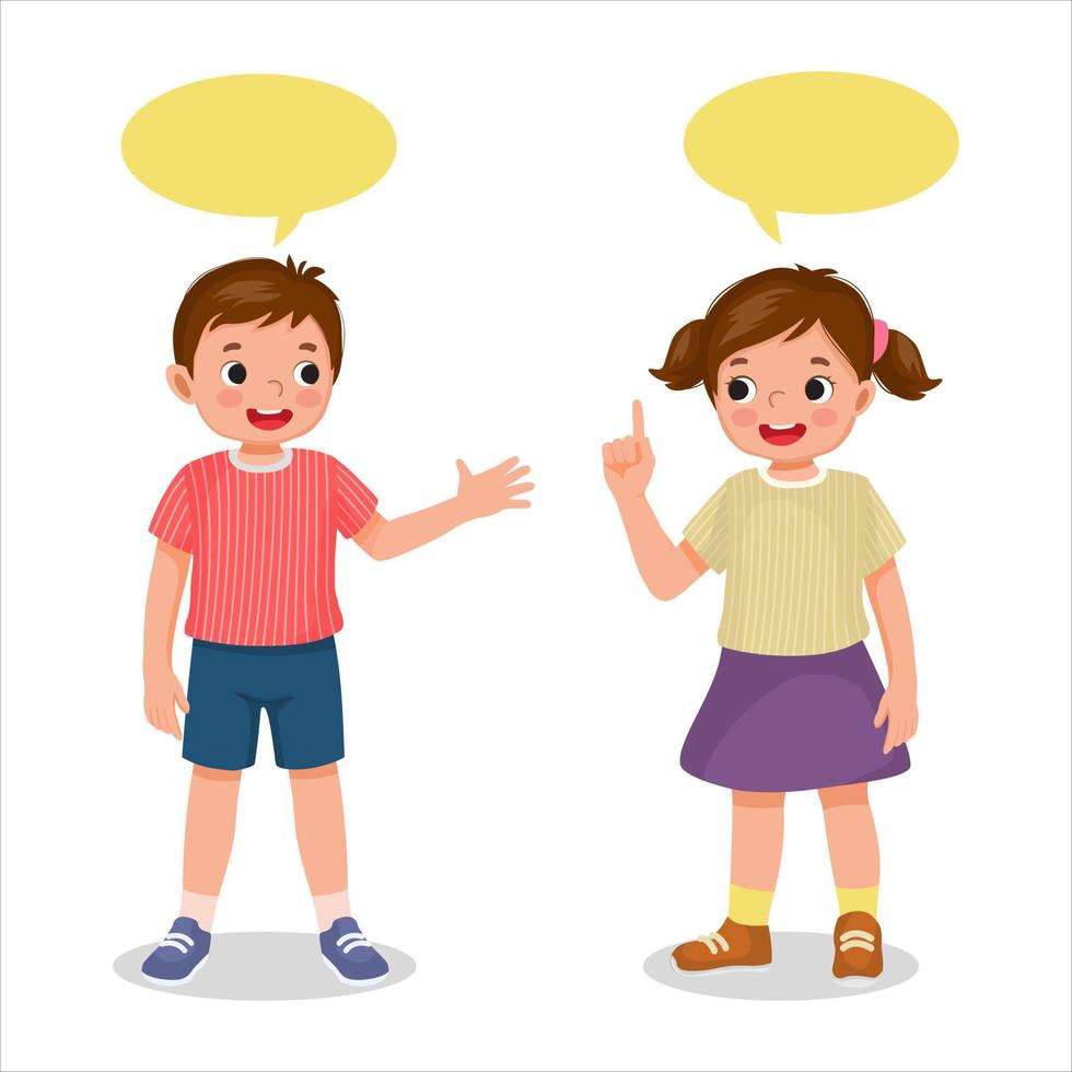 cute kids little boy and girl talking each other with speech bubble vector