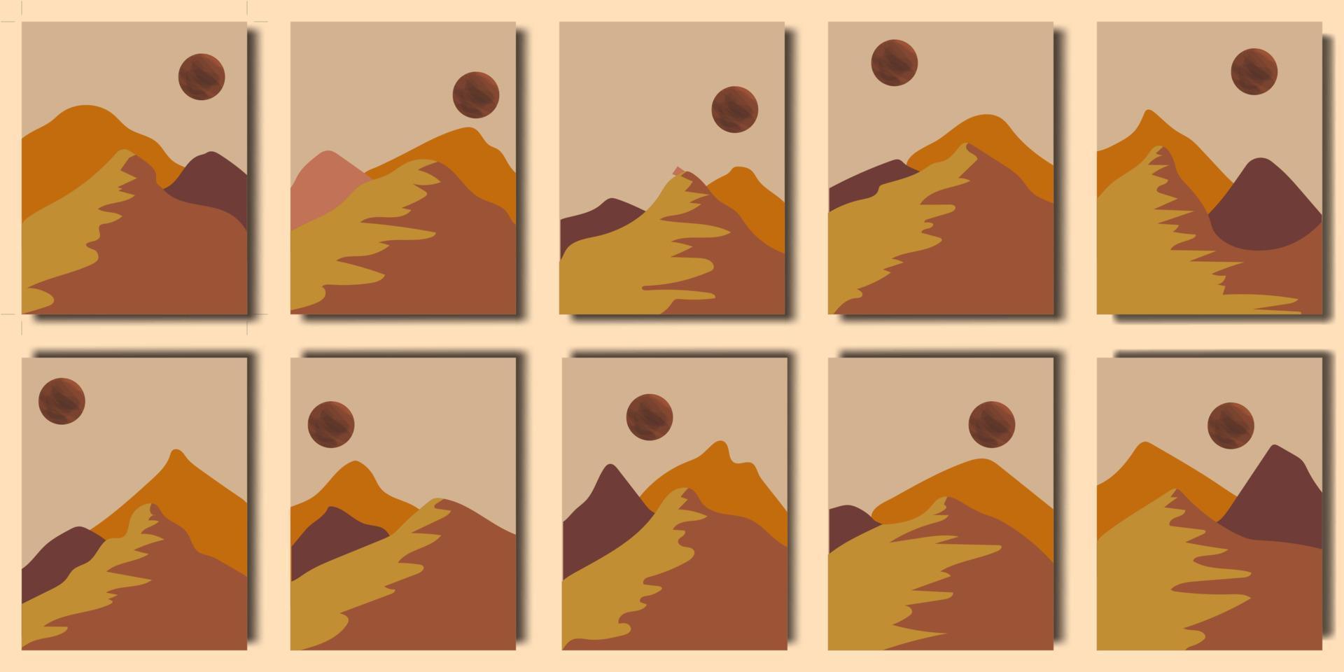 Abstract modern wall art mountain and moon aesthetic design vector