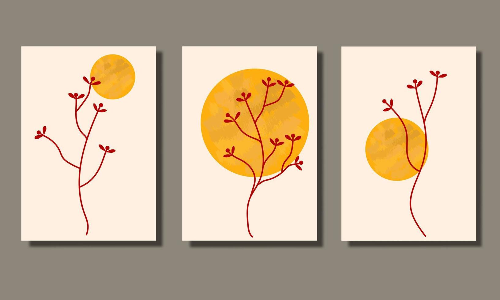 Hand drawn wall art covers collection flower flower, leaf and moon or sun vector