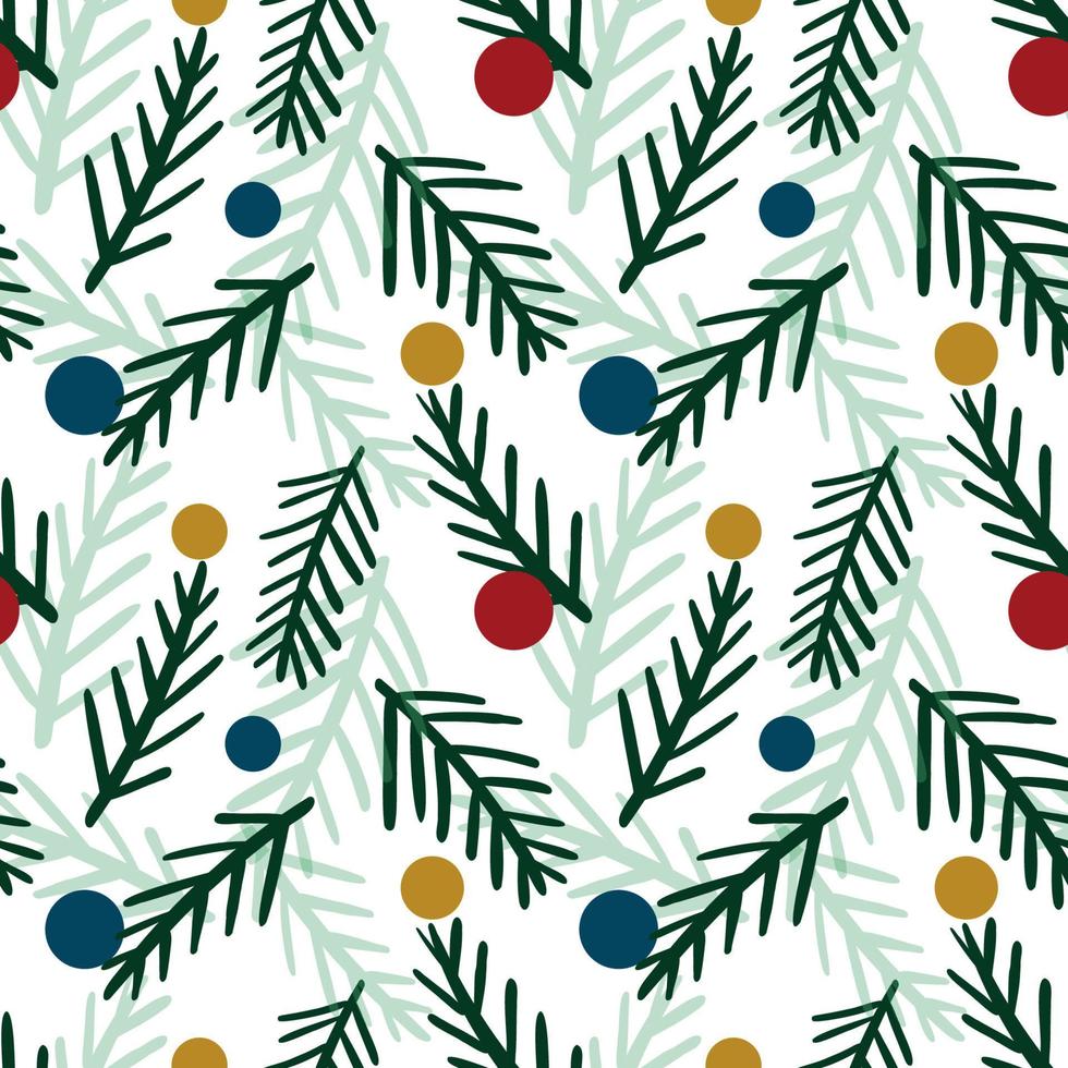 Winter pattern with fir branches and balls vector