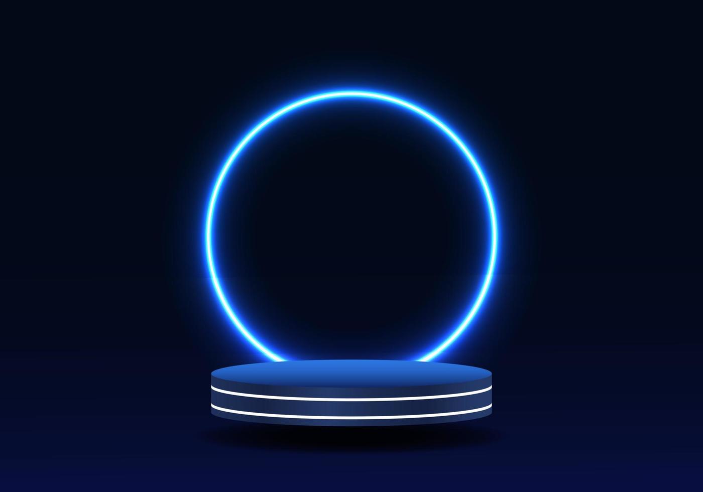 productos de fondo 3d esfera azul realista el fondo es una forma circular de luces de neón azules que iluminan toda la habitación. para aumentar la prominencia del producto vector