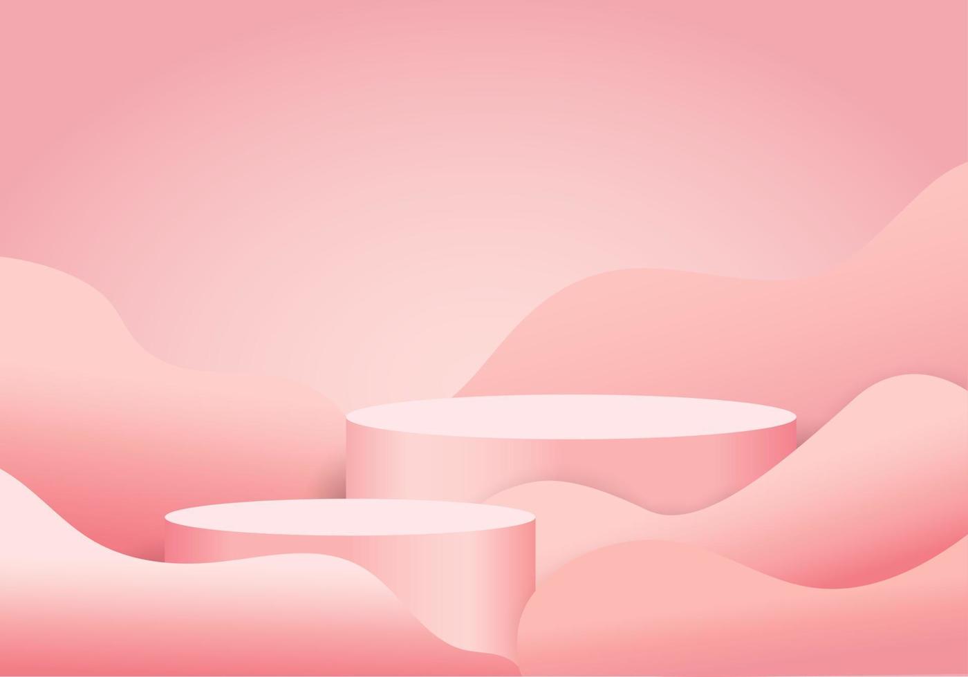 3d background products pink tall sphere The background is a pink wave shape. There is a villager's light from behind the scene to increase the distinctiveness of the products being placed. vector