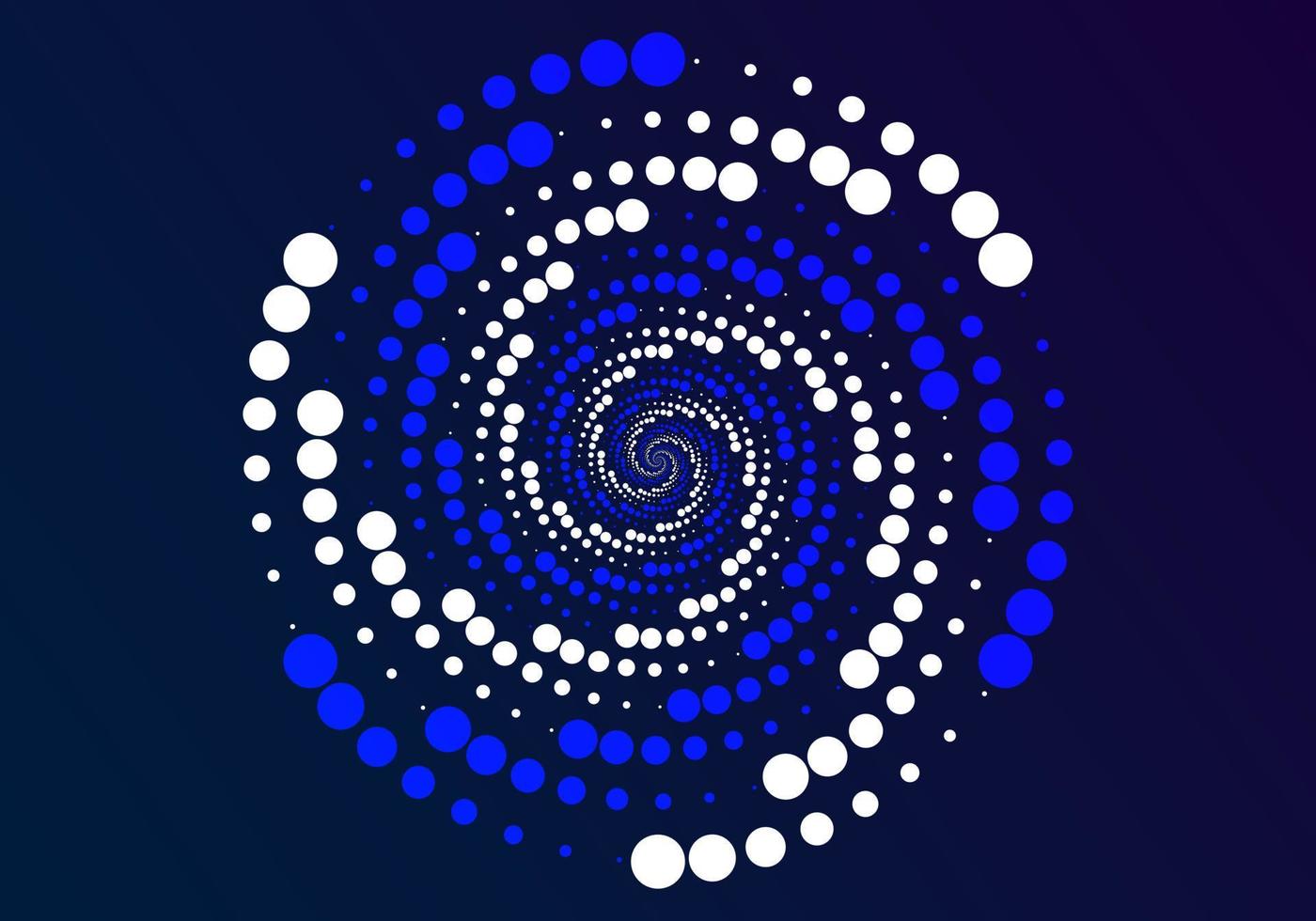 círculo abstracto, utilizando puntos dispuestos en círculos de varios tamaños, girados repetidamente, principalmente en azul y blanco. vector