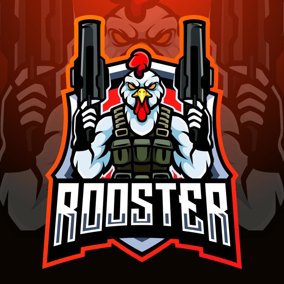 Rooster gunners Mascot. esport logo design vector