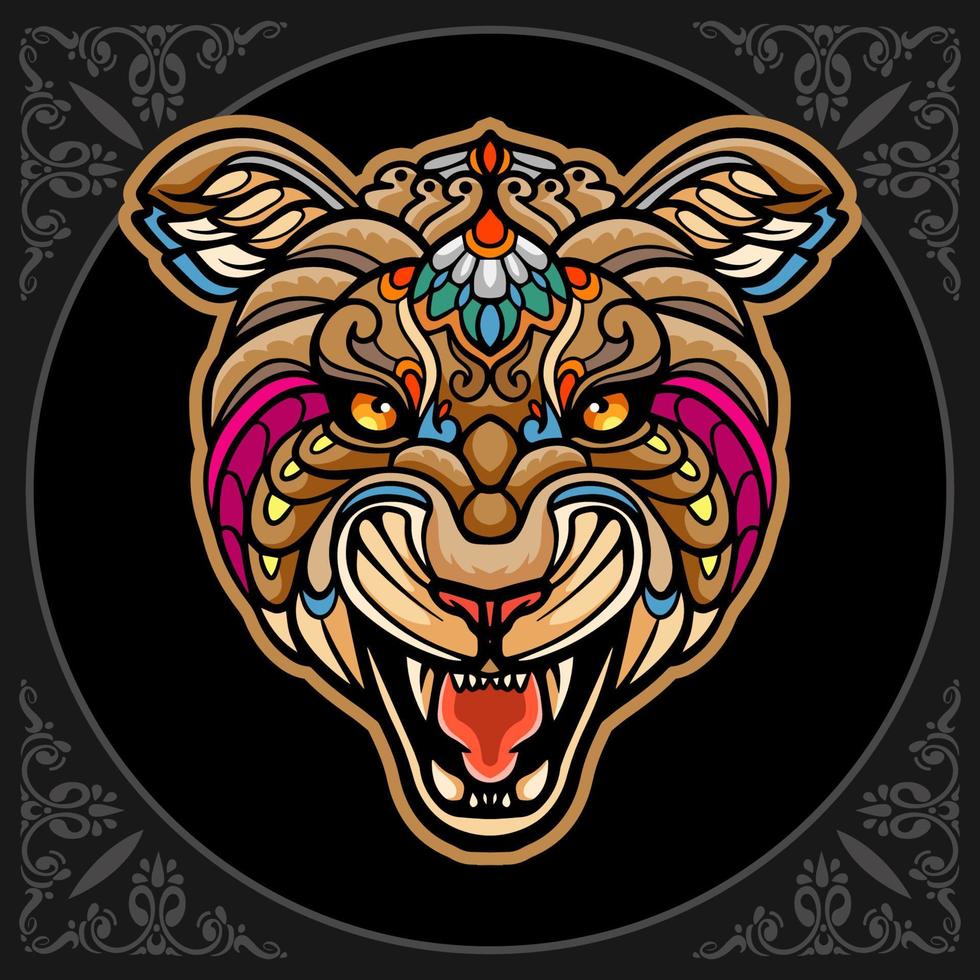 Colorful Lion head mandala arts isolated on black background vector
