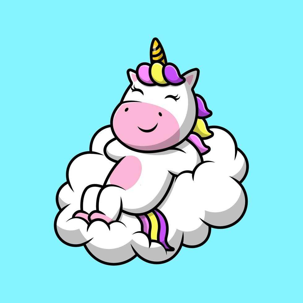 Cute Unicorn Laying On Cloud Cartoon Vector Icons Illustration. Flat Cartoon Concept. Suitable for any creative project.