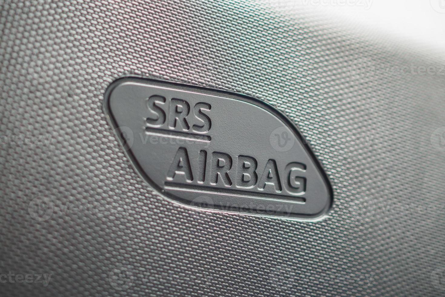 Safety side curtain airbag sign in new modern car photo