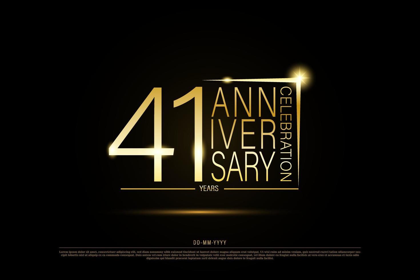 41 year golden anniversary gold logo on black background, vector design for celebration.