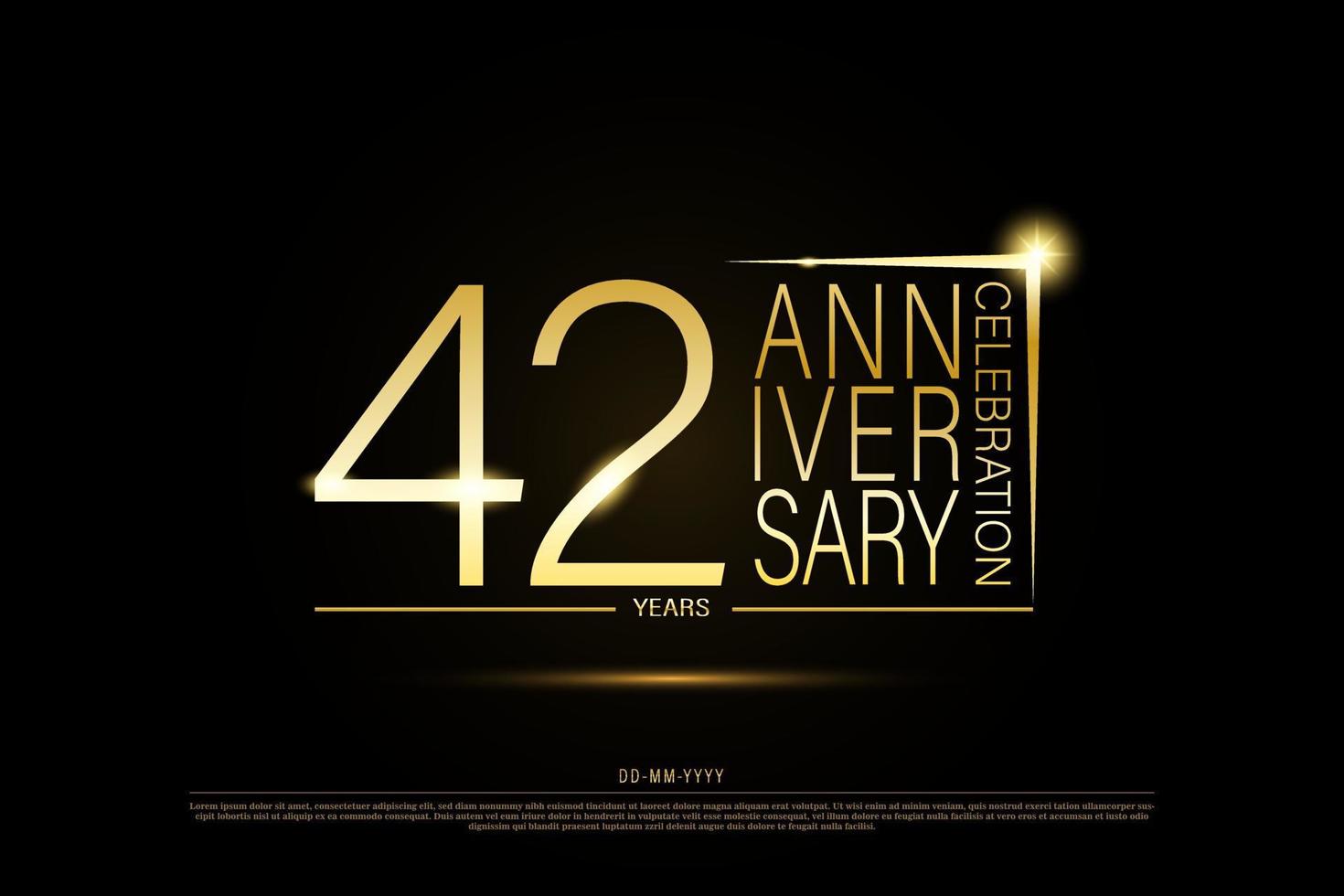 42 year golden anniversary gold logo on black background, vector design for celebration.