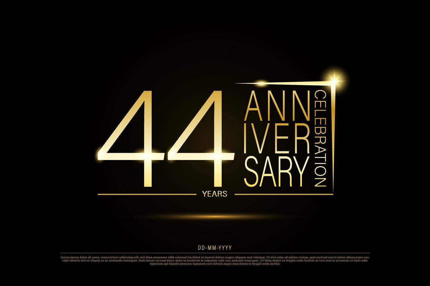 Logotipo de oro de aniversario de oro de 44 años sobre fondo negro, diseño vectorial para celebración. vector