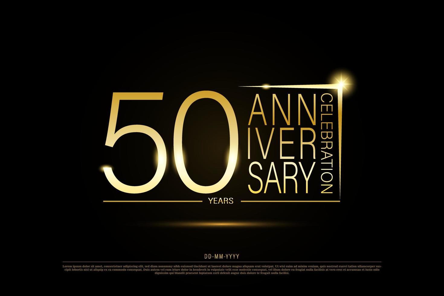 50 year golden anniversary gold logo on black background, vector design for celebration.